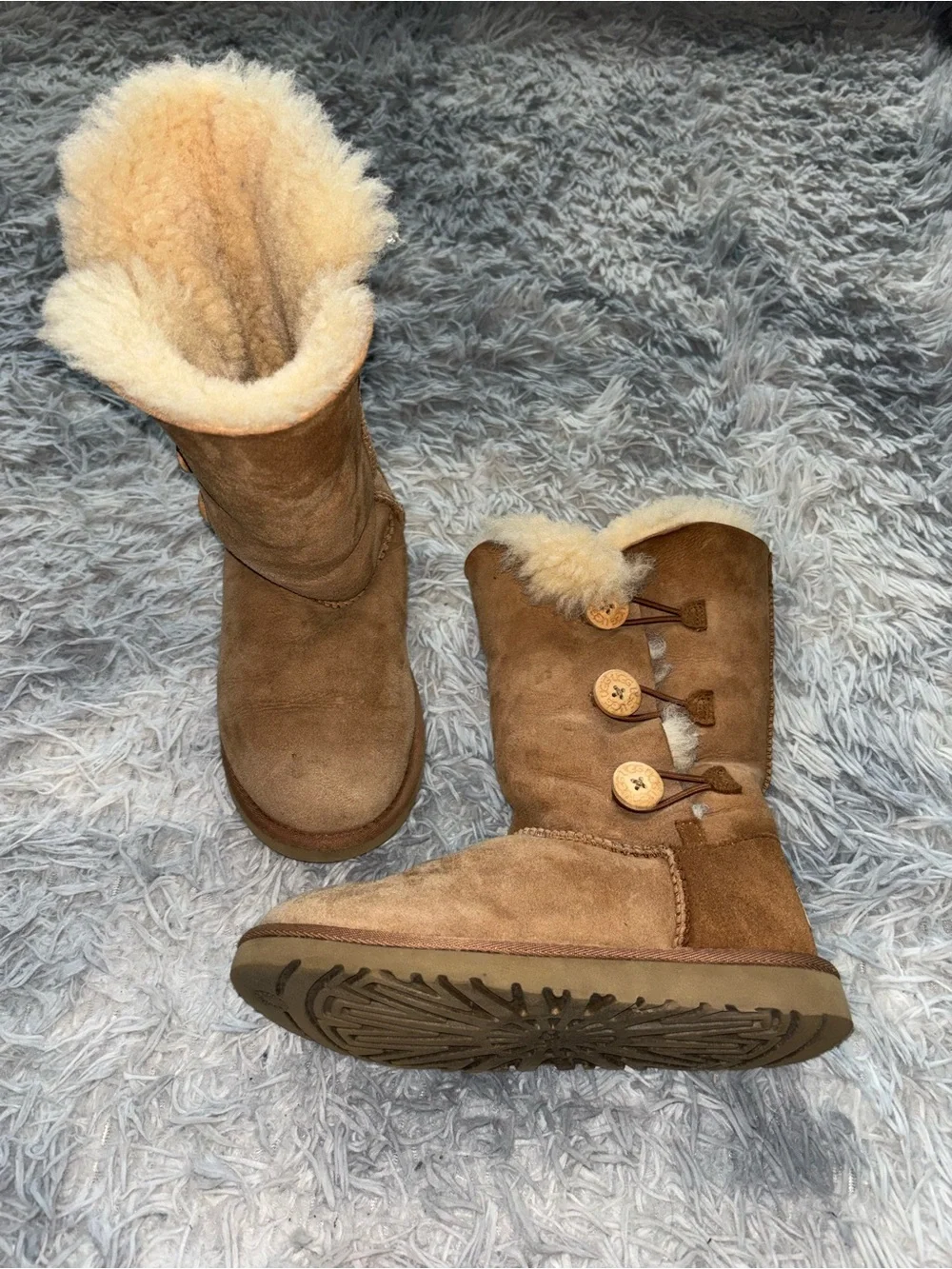 UGG Chestnut Suede Shearling-Trim Tall Button Boots